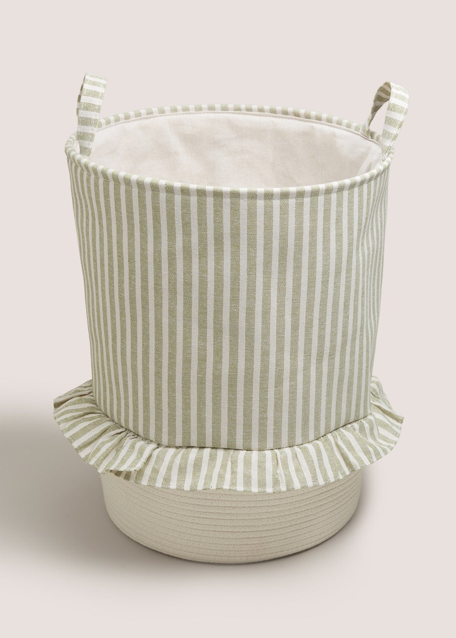 Green Stripe Laundry Basket