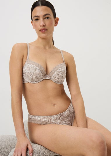 Brown Animal Print T-Shirt Bra & High Leg Knickers Set