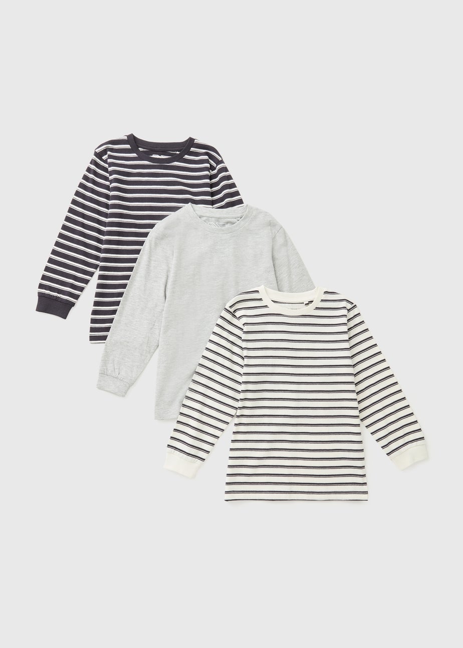 3 Pack Boys Grey Stripe Tops (7-15yrs)