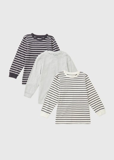 3 Pack Boys Grey Stripe Tops (7-15yrs)