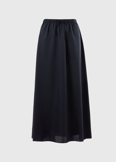 Navy Satin Drawstring Maxi Skirt