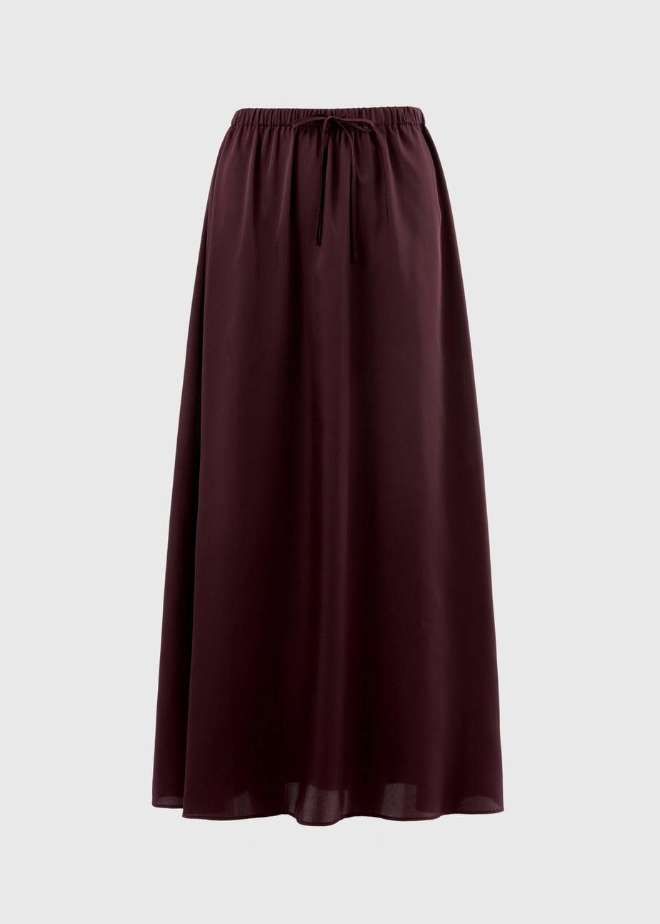 Burgundy Satin Drawstring Maxi Skirt