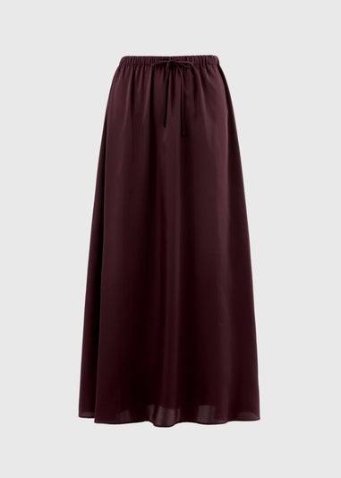 Burgundy Satin Drawstring Maxi Skirt