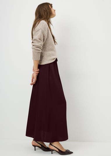 Burgundy Satin Drawstring Maxi Skirt