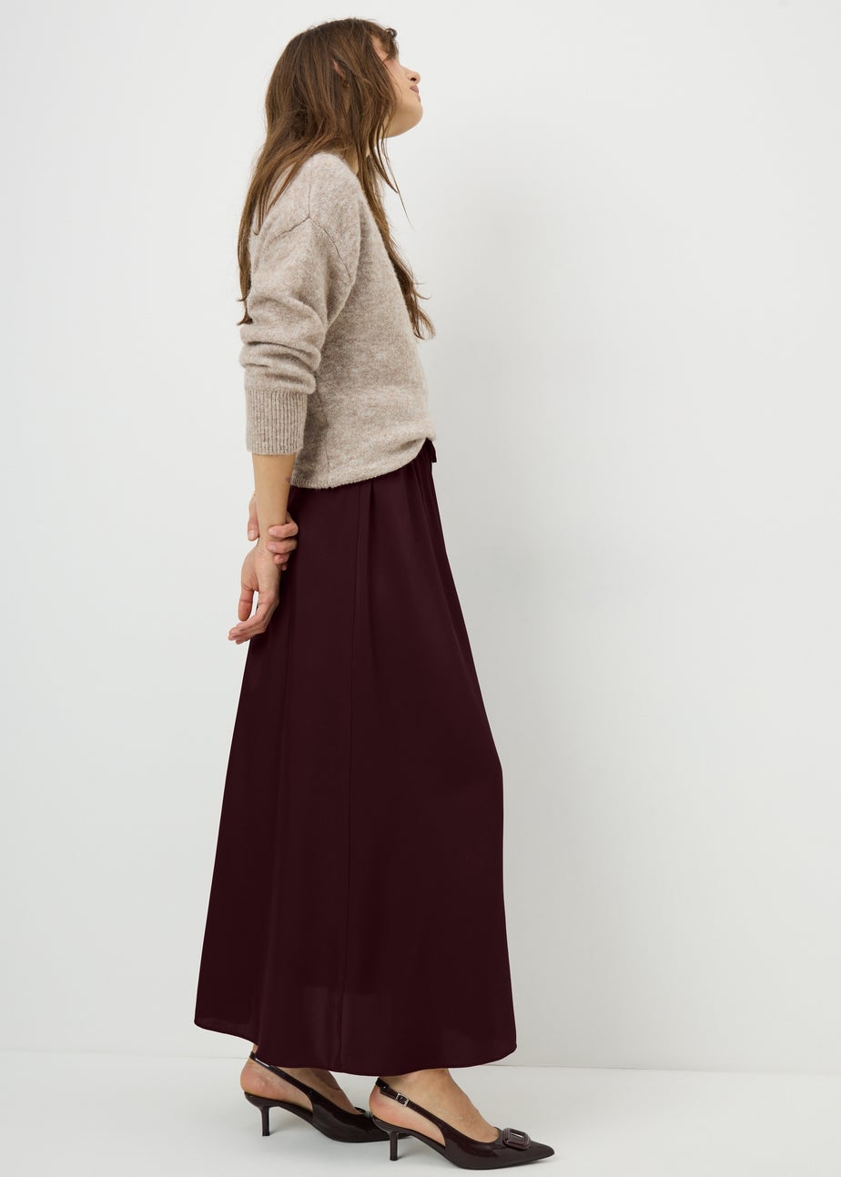 Burgundy Satin Drawstring Maxi Skirt