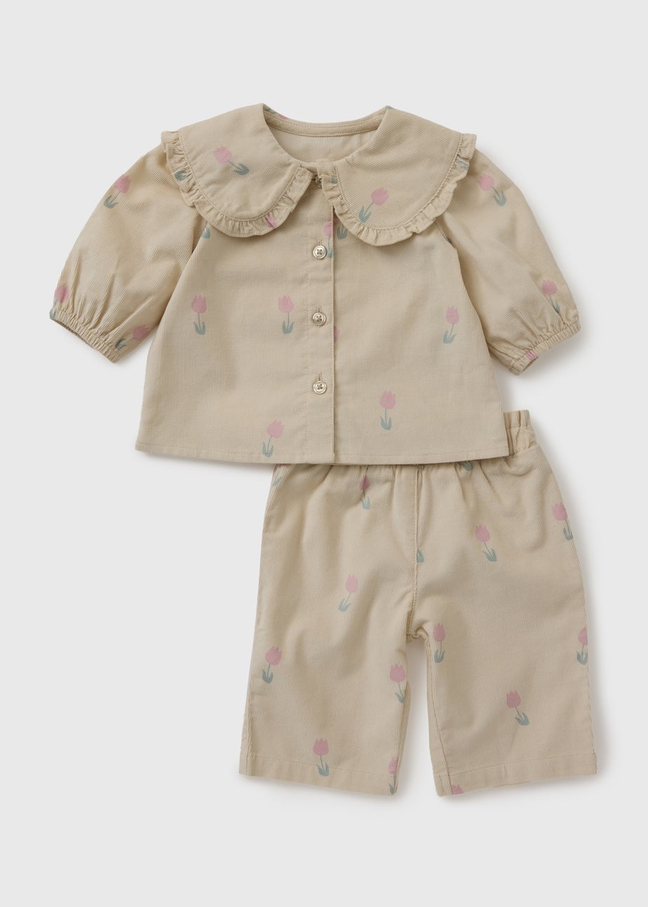 Baby Beige Tulip Cord Blouse & Trouser Set (Newborn-23mths)