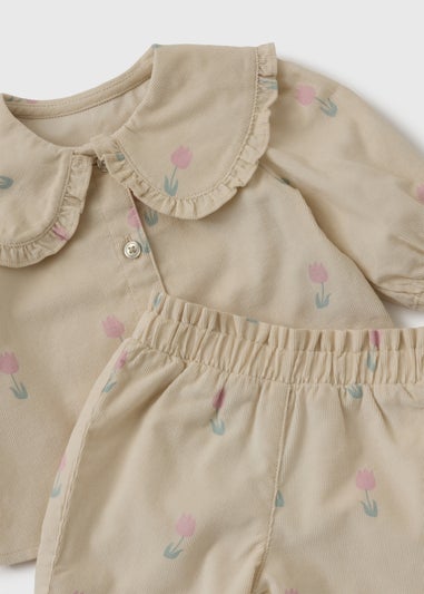 Baby Beige Tulip Cord Blouse & Trouser Set (Newborn-23mths)