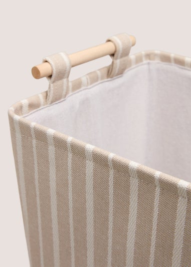 Beige Striped Laundry Basket