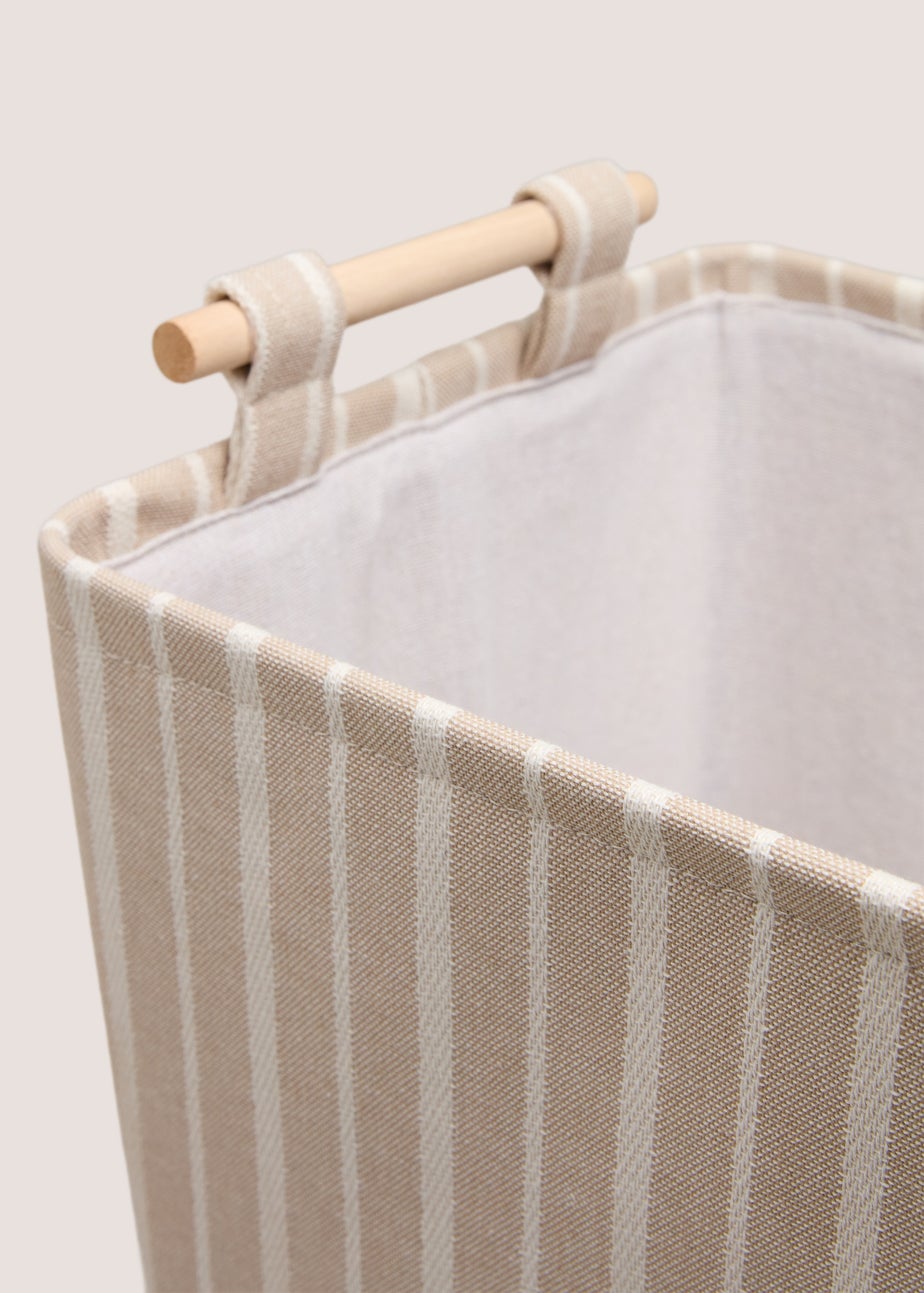 Beige Striped Laundry Basket
