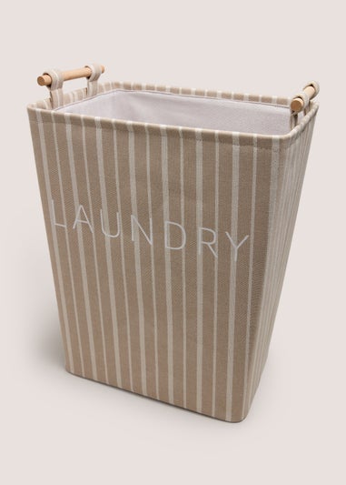 Beige Striped Laundry Basket
