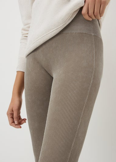 Beige Ribbed Flare Side Split Leggings