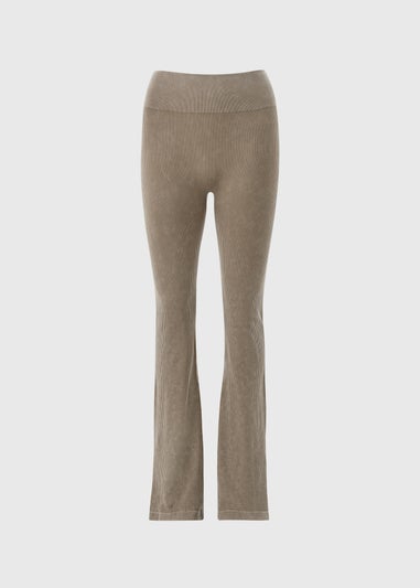 Beige Ribbed Flare Side Split Leggings