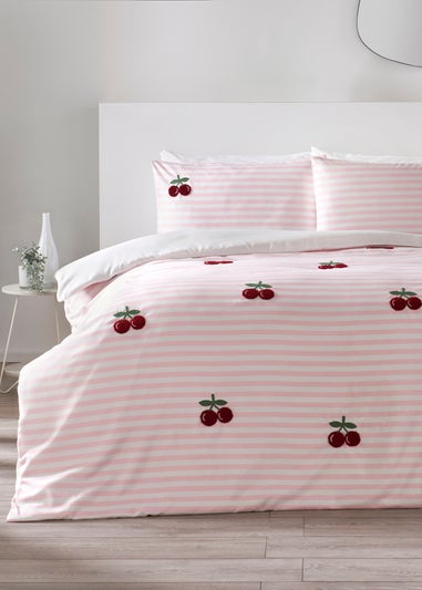 Pink Stripe Cherry Boucle Duvet Set