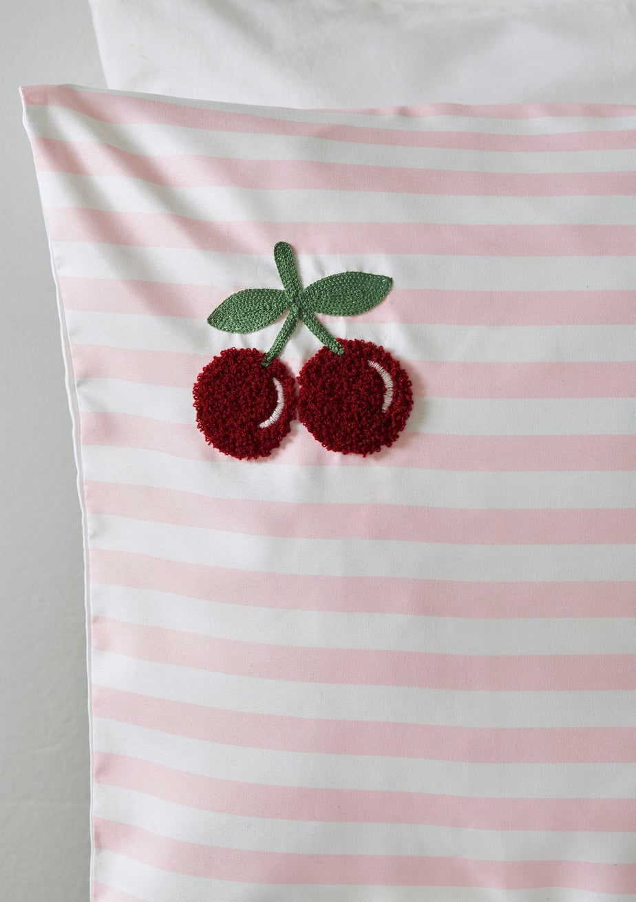 Pink Stripe Cherry Boucle Duvet Set