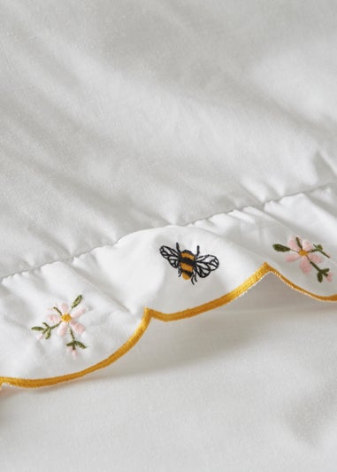 White Frill Bee Embroidered Duvet Set