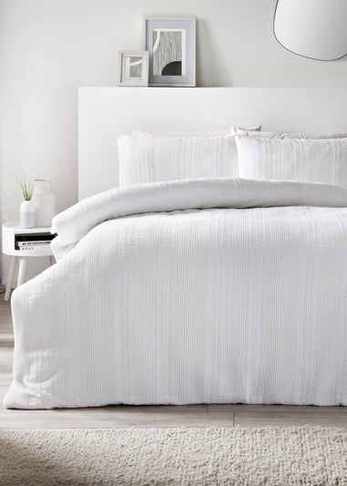 White Waffle Stripe Duvet Set