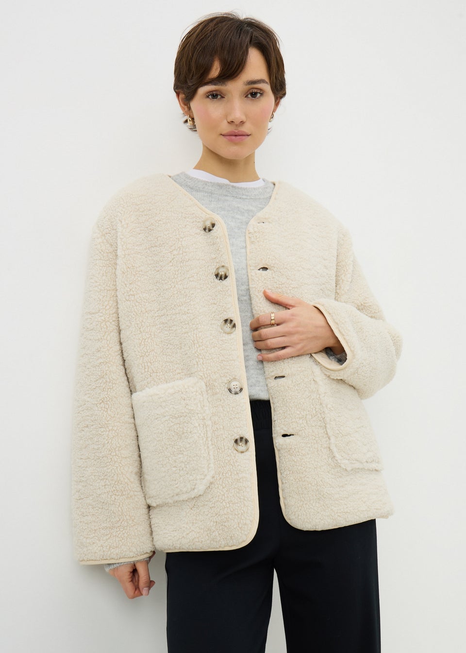 Cream Reversible Borg Jacket