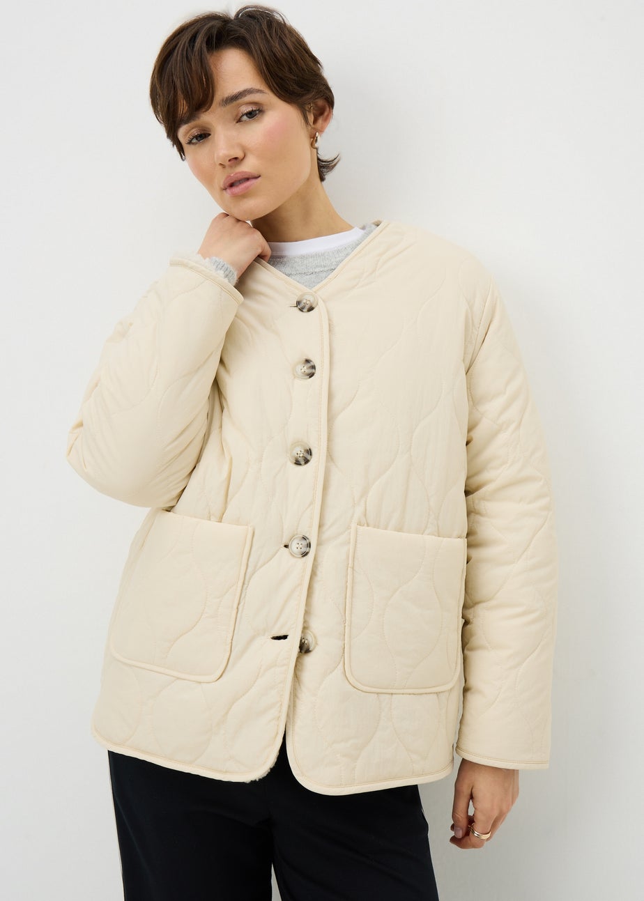 Cream Reversible Borg Jacket
