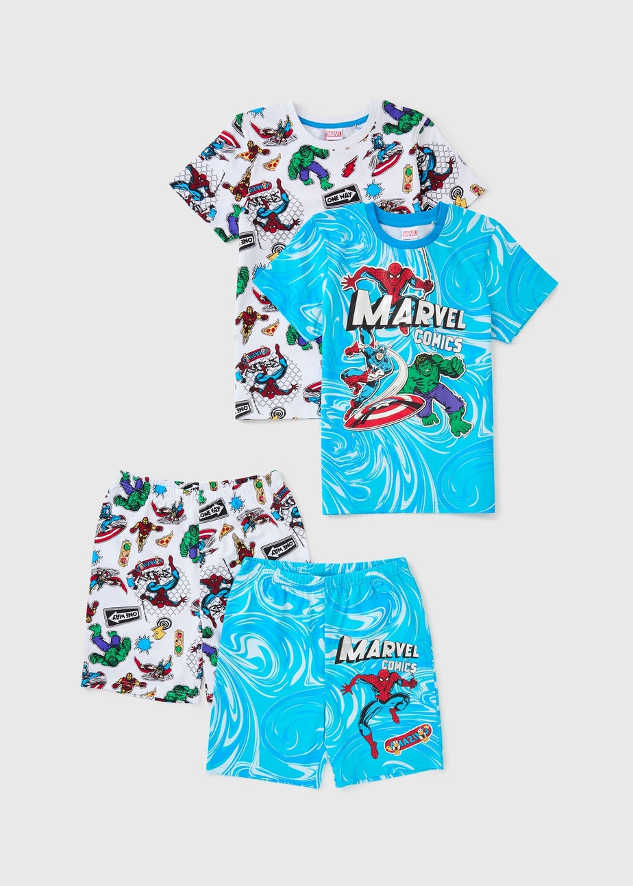 2 Pack Boys Marvel Blue Short Pyjama Sets (5-15yrs)