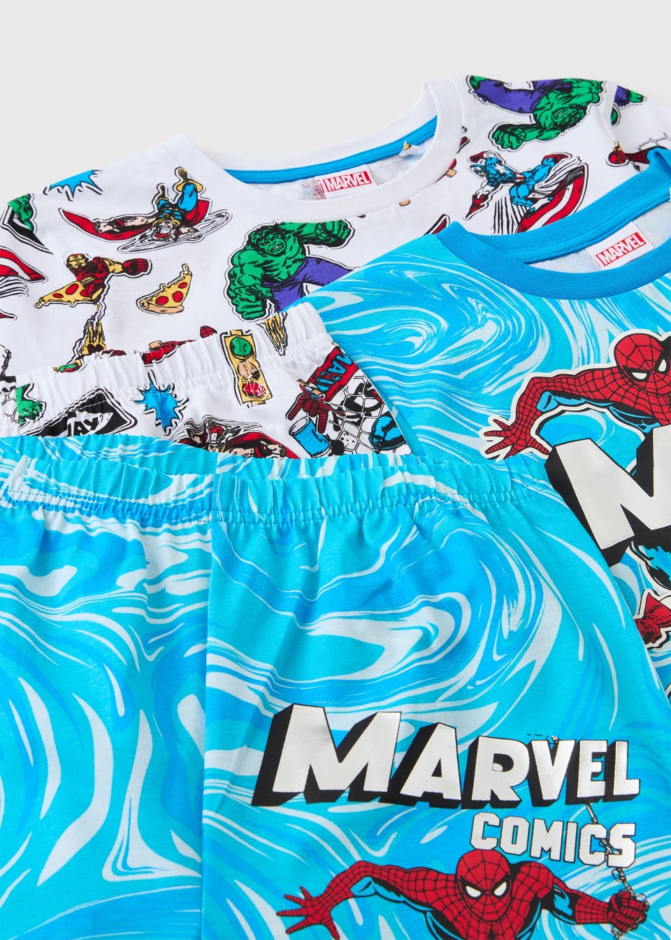 2 Pack Boys Marvel Blue Short Pyjama Sets (5-15yrs)