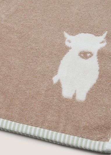 Green Highland Cow Jacquard Hand Towel