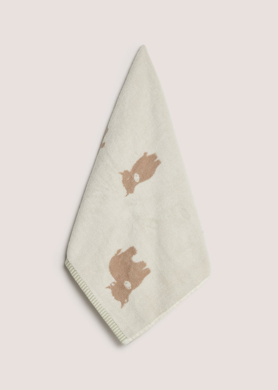 Green Highland Cow Jacquard Hand Towel