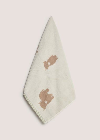 Green Highland Cow Jacquard Hand Towel