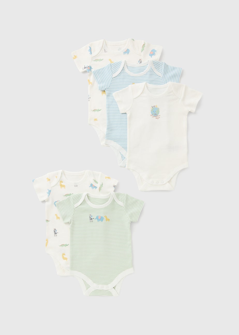 5 Pack Baby Multicolour Safari Bodysuits (Newborn-23mths)