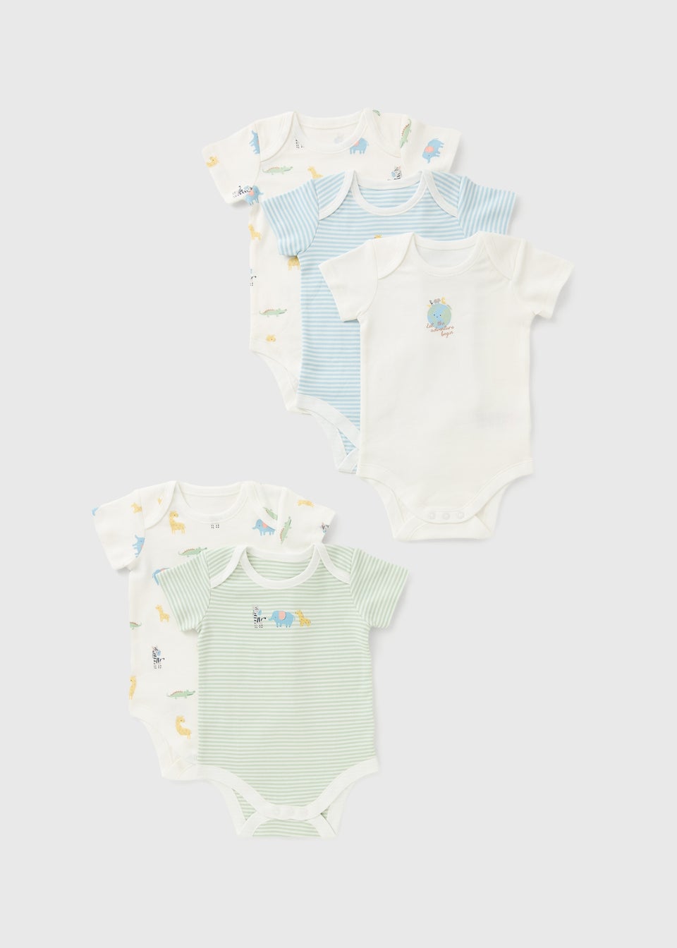5 Pack Baby Multicolour Safari Bodysuits (Newborn-23mths)