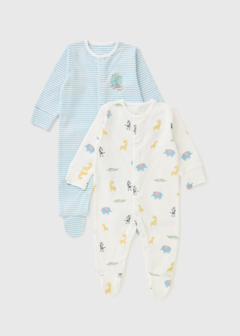 2 Pack Baby Multicolour Safari Sleepsuits (Newborn-23mths)