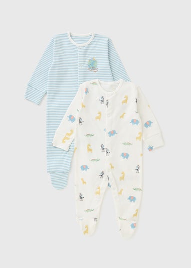 2 Pack Baby Multicolour Safari Sleepsuits (Newborn-23mths)