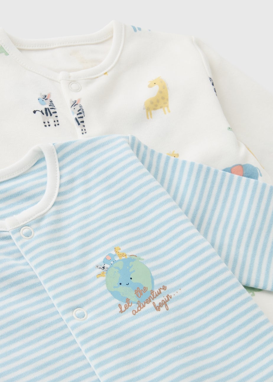 2 Pack Baby Multicolour Safari Sleepsuits (Newborn-23mths)