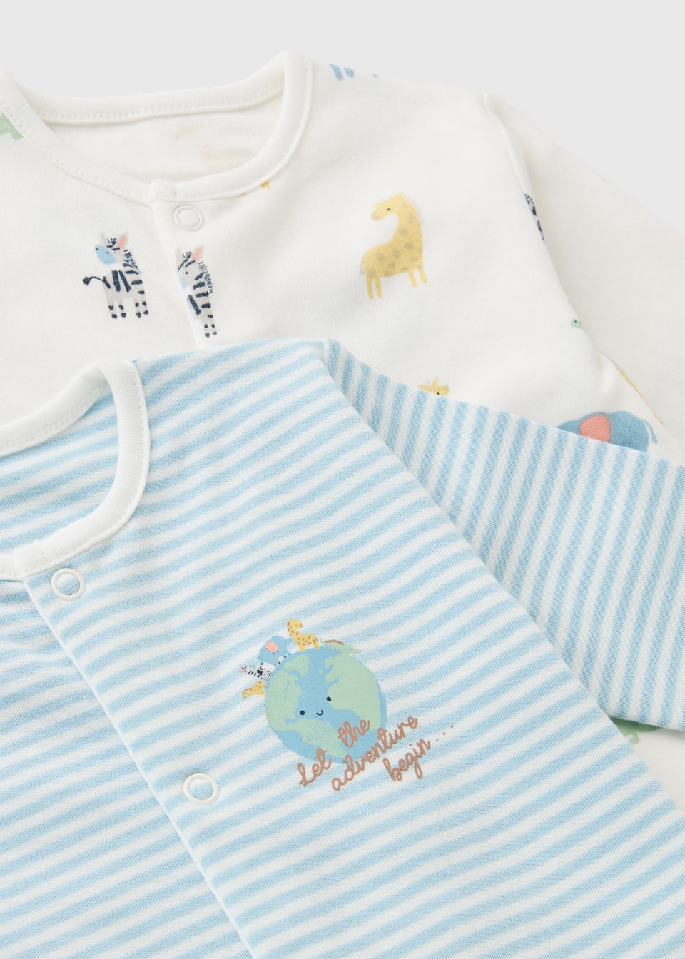 2 Pack Baby Multicolour Safari Sleepsuits (Newborn-23mths)