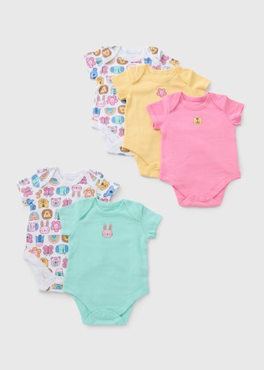 5 Pack Baby Multicolour Animal Bodysuits (Newborn-23mths)