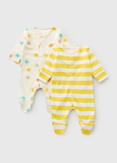 2 Pack Baby Yellow Sun Stripe Sleepsuits (Newborn-23mths)