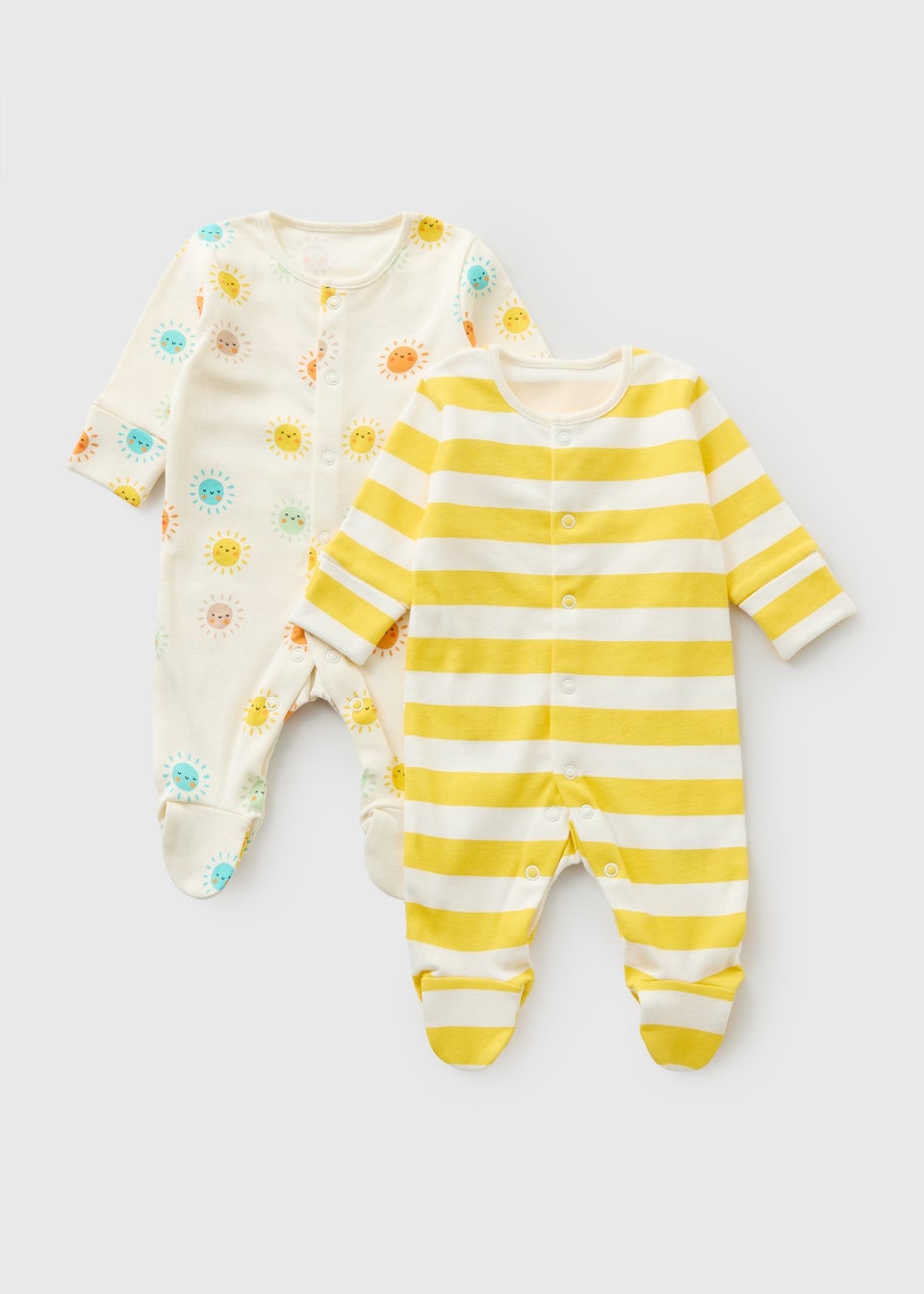 2 Pack Baby Yellow Sun Stripe Sleepsuits (Newborn-23mths)