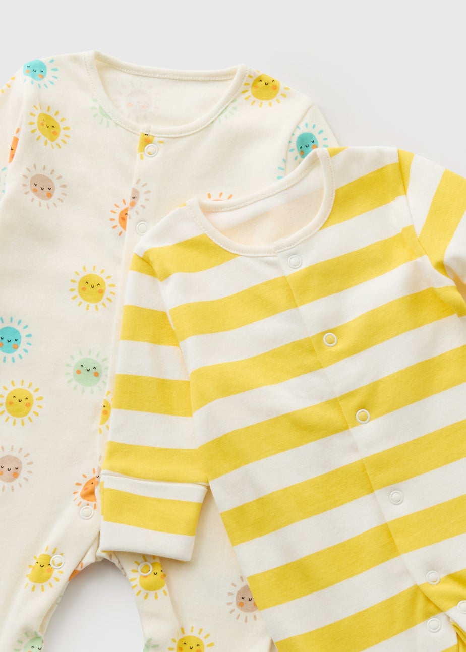 2 Pack Baby Yellow Sun Stripe Sleepsuits (Newborn-23mths)