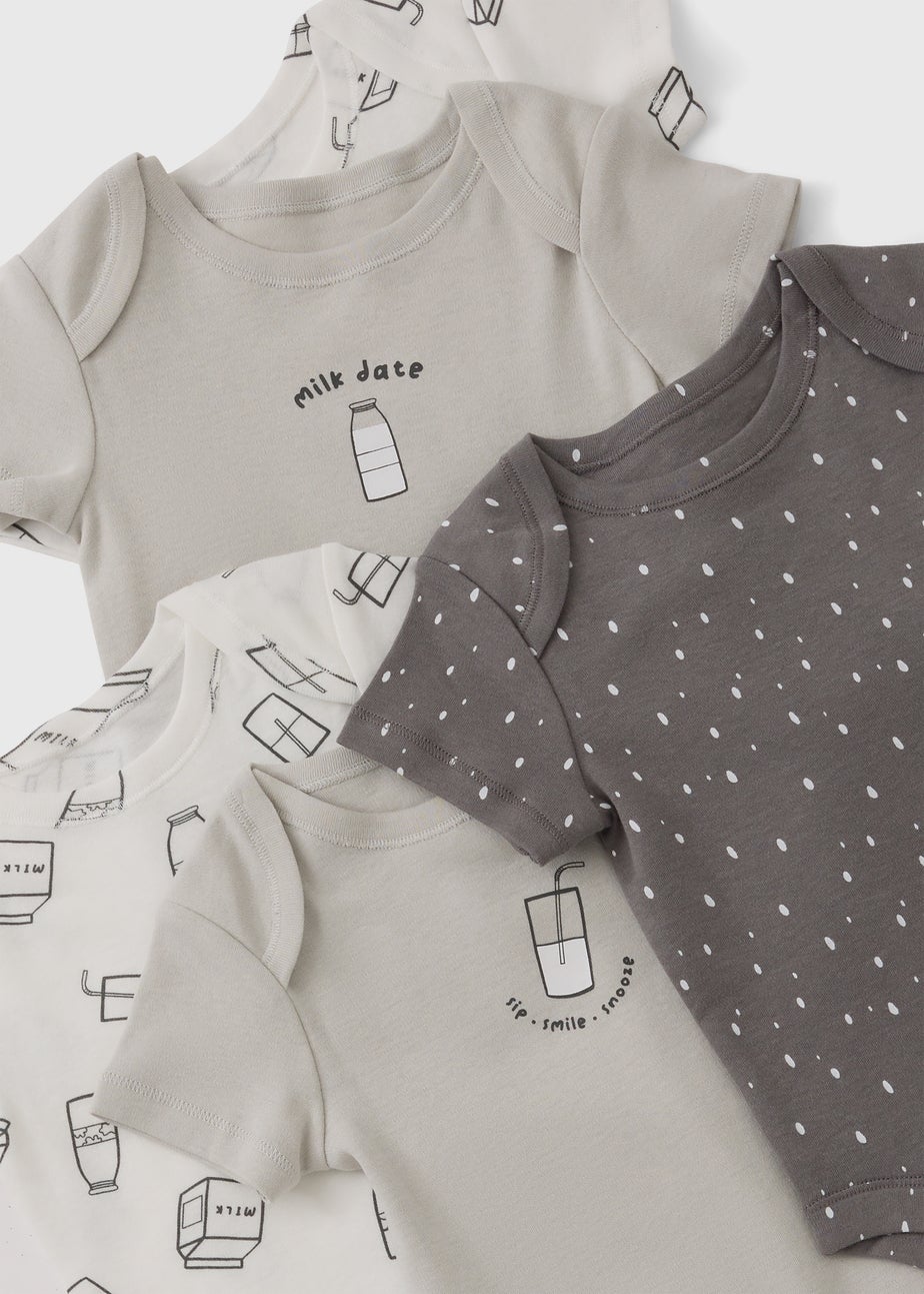 5 Pack Baby Grey Milk Club Bodysuits (Newborn-23mths)