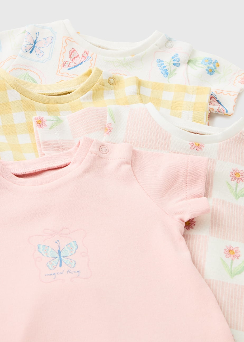 4 Pack Baby Pink Floral Rompers (Newborn-18mths)