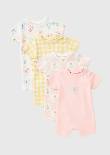 4 Pack Baby Pink Floral Rompers (Newborn-18mths)