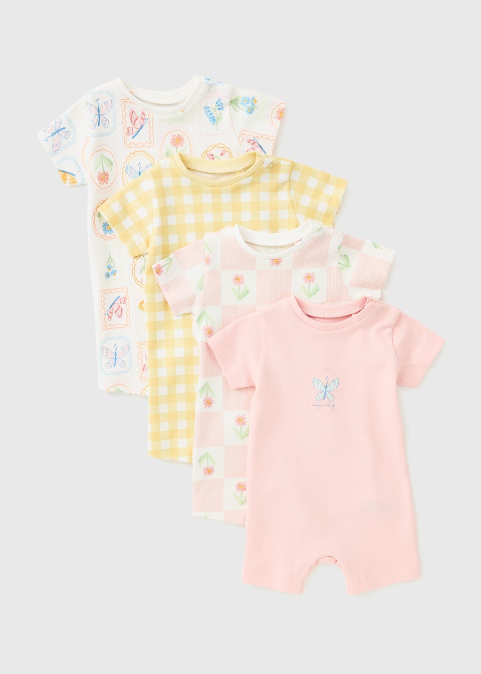 4 Pack Baby Pink Floral Rompers (Newborn-18mths)