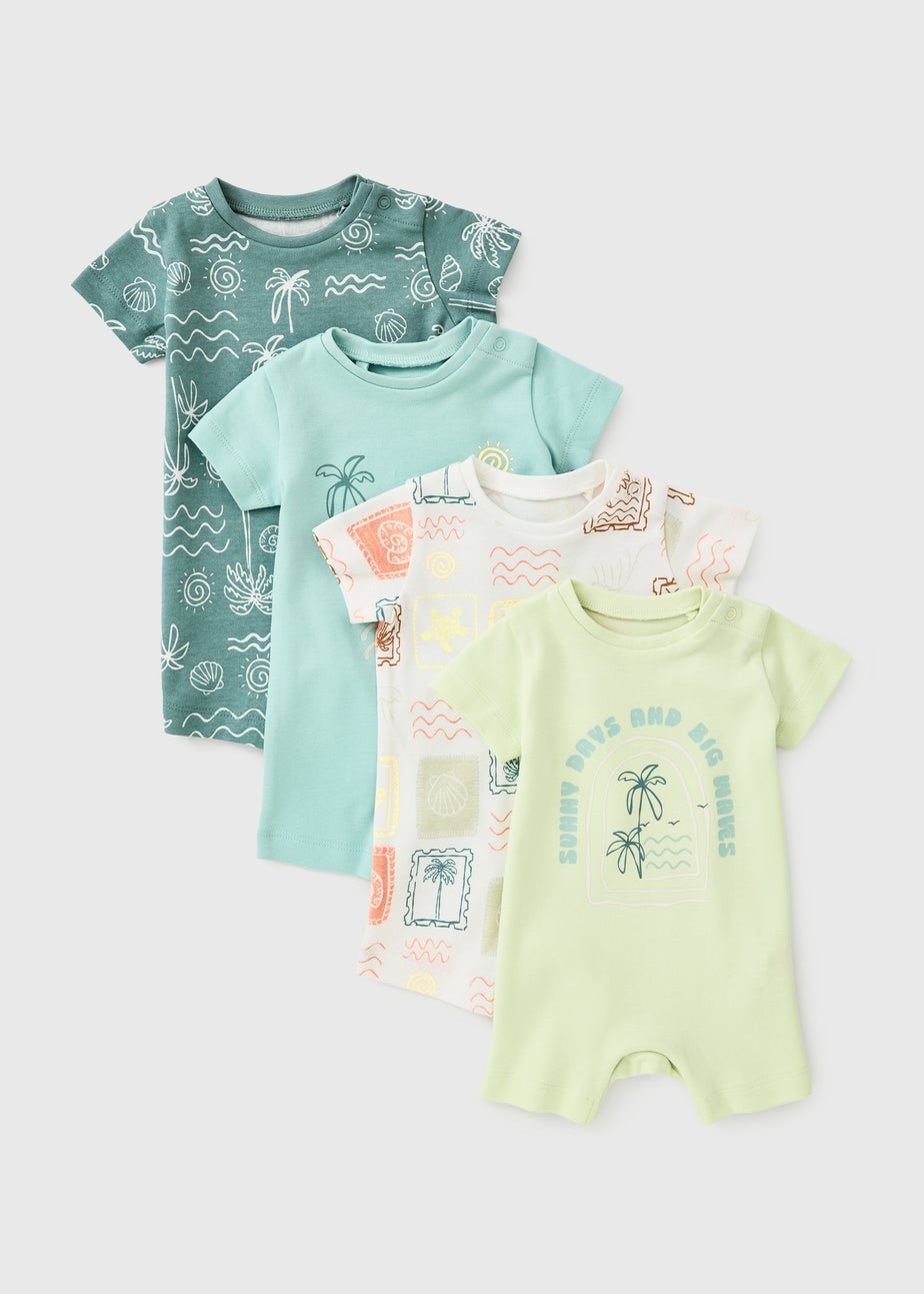 4 Pack Baby Green Palm Rompers (Newborn-18mths)
