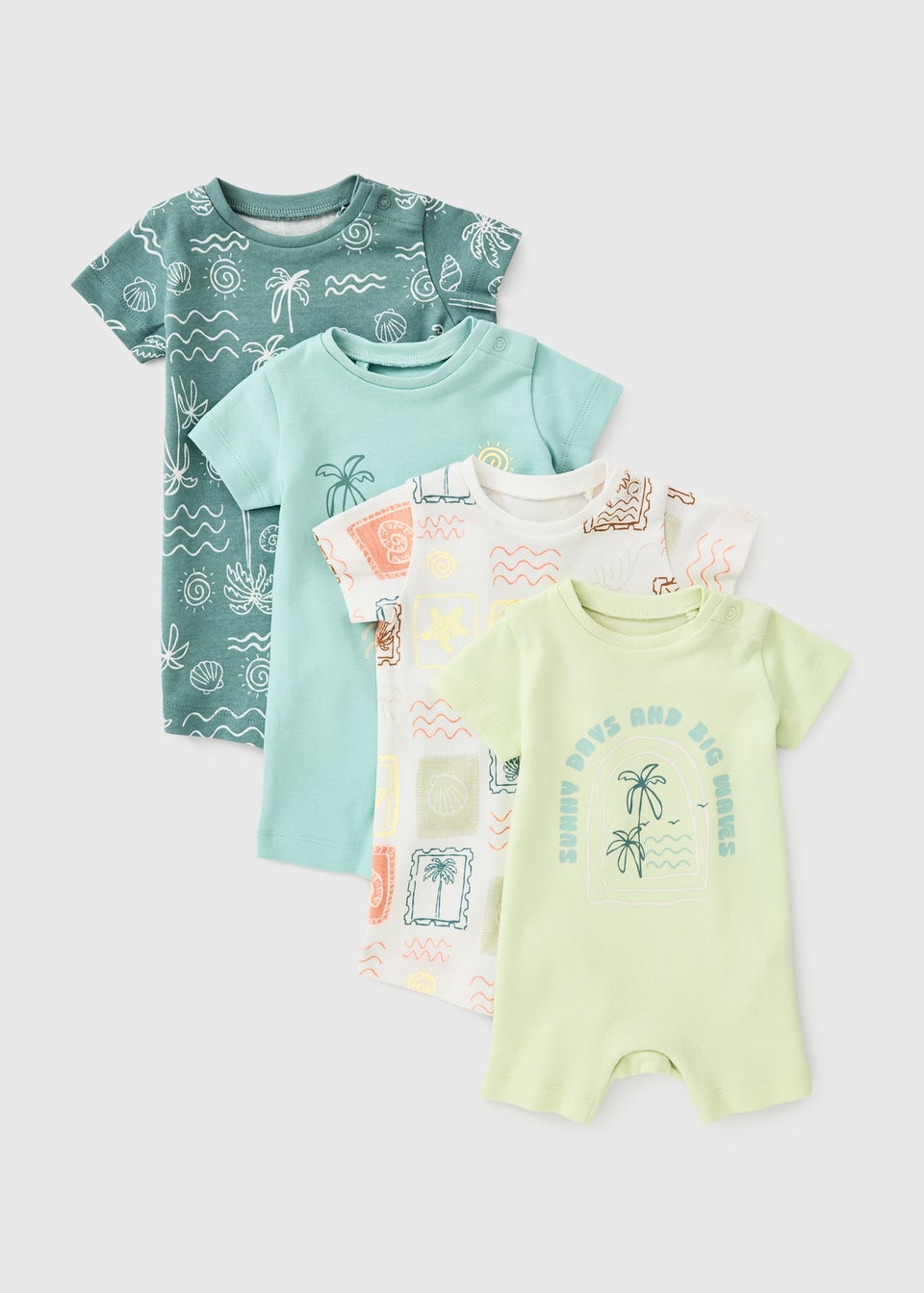 4 Pack Baby Green Palm Rompers (Newborn-18mths)
