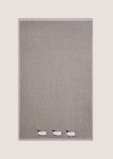 Grey Sheep Embroidered Hand Towel