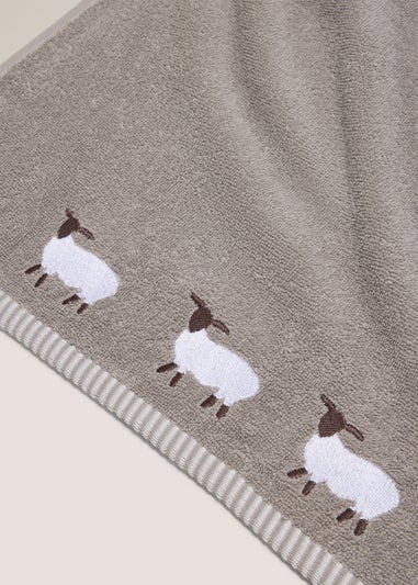Grey Sheep Embroidered Hand Towel