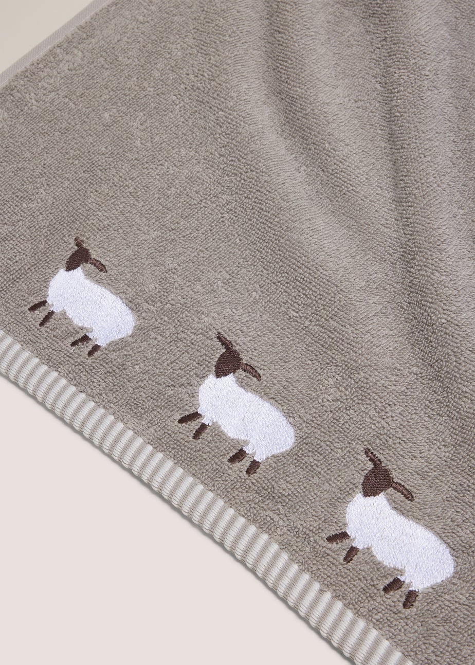 Grey Sheep Embroidered Hand Towel