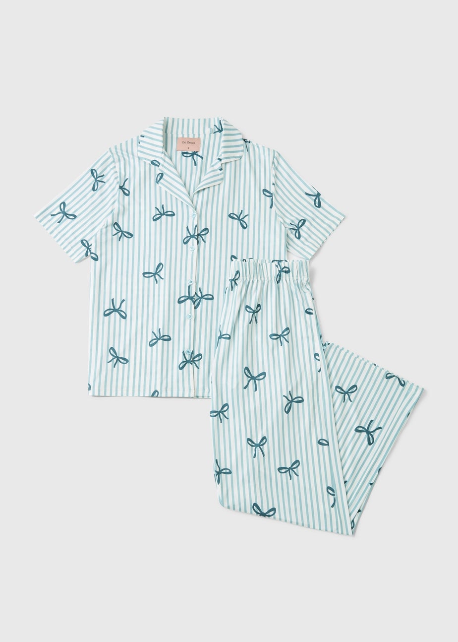 Green Stripe Bow Traditional Pyjama Set