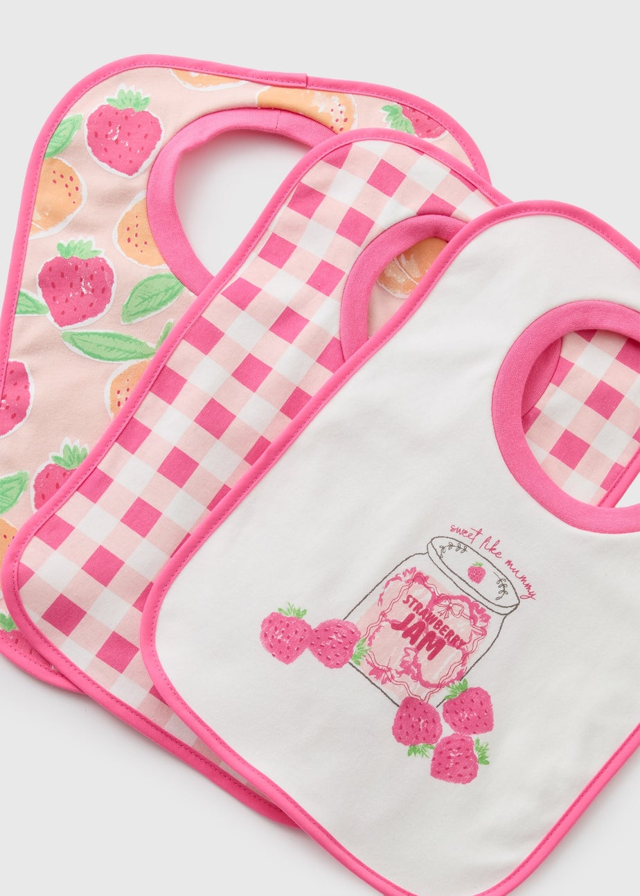 3 Pack Baby Pink Jam Bibs