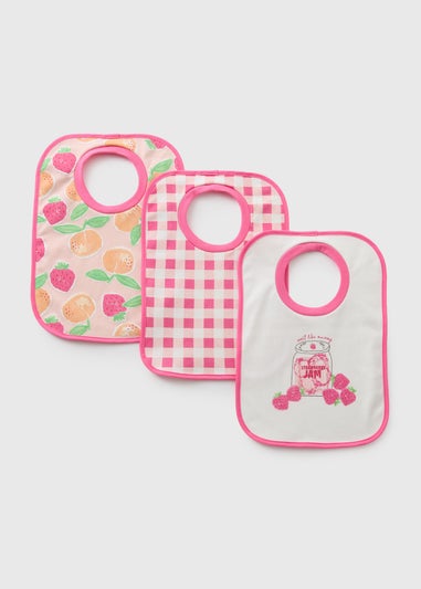 3 Pack Baby Pink Jam Bibs
