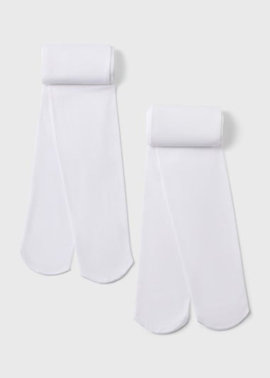 2 Pack Girls White Tights (Ages 4–13 Years)